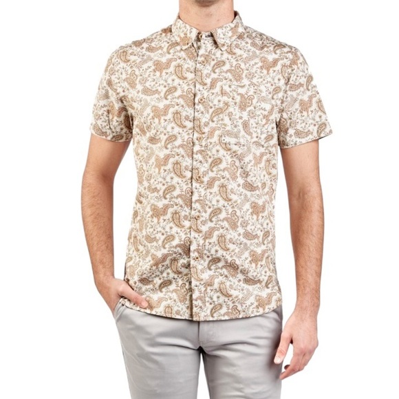 Nifty Genius Truman Shirt Medium Cream Orange Paisley Print Button Front NWT - Picture 1 of 9